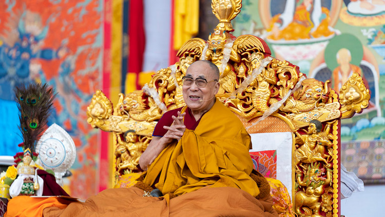 His Holiness the Dalai Lama addressing the crowd on the final day of his teachings at the Kalachakra Ground in Bodhgaya, Bihar, India on January 6, 2020. Photo by Tenzin Choejor