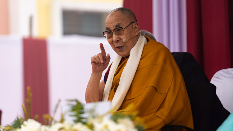 His Holiness the Dalai Lama addressing the audience at the Indian Institute of Management in Bodhgaya, Bihar, India on January 14, 2020. Photo by Lobsang Tsering