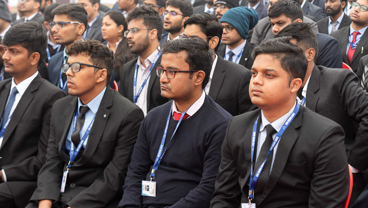 Students in the audience listening to His Holiness the Dalai Lama speaking at the Indian Institute of Management in Bodhgaya, Bihar, India on January 14, 2020. Photo by Lobsang Tsering
