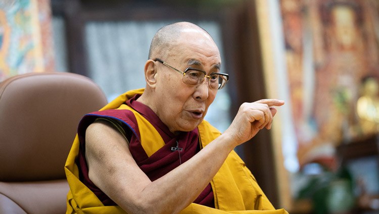 His Holiness the Dalai Lama during his live online teaching from his residence in Dharamsala, HP, India on May 16, 2020. Photo by Ven Tenzin Jamphel