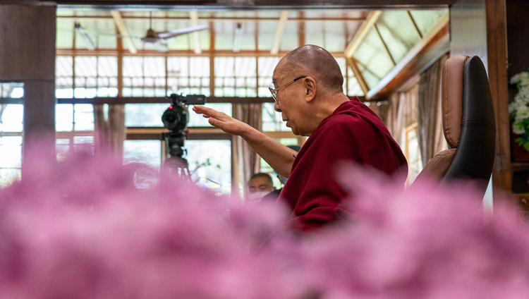 His Holiness the Dalai Lama speaking live to a world wide audience during the conversation with Pico Iyer from his residence in Dharamsala, HP, India on June 17, 2020. Photo by Ven Tenzin Jamphel