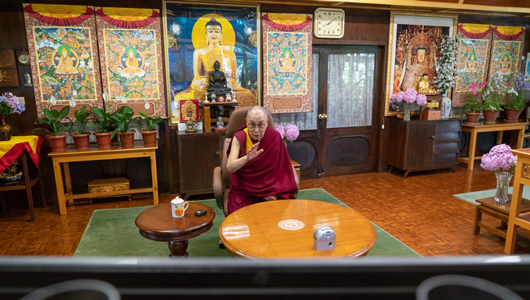 His Holiness the Dalai Lama speaking during the "Mind & Life Conversation: Resilience, Compassion, & Science for Healing Today" from his residence in Dharamsala, HP, India on June 20, 2020. Photo by Ven Tenzin Jamphel