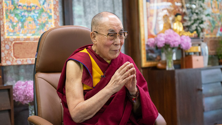 His Holiness the Dalai Lama expressing his gratitude to at the conclusion of the "Mind & Life Conversation: Resilience, Compassion, & Science for Healing Today" by video conference from his residence in Dharamsala, HP, India on June 20, 2020. Photo by Ven Tenzin Jamphel