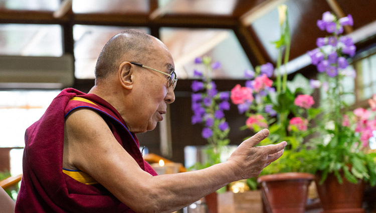 His Holiness the Dalai Lama speaking during the "Mind & Life Conversation: Resilience, Compassion, & Science for Healing Today" by video conference from his residence in Dharamsala, HP, India on June 20, 2020. Photo by Ven Tenzin Jamphel