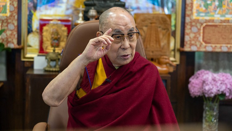 His Holiness the Dalai Lama speaking to Amity University students by video conference from his residence in Dharamsala, HP, India on June 26, 2020. Photo by Ven Tenzin Jamphel