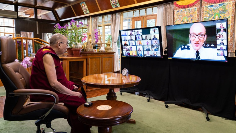 Detective Chief Superintendent Simon Rose offering his opening remarks at the start of His Holiness the Dalai Lama's conversation with members of the Metropolitan Police by video link from his residence in Dharamsala, HP, India on July 8, 2020. Photo by Ven Tenzin Jamphel