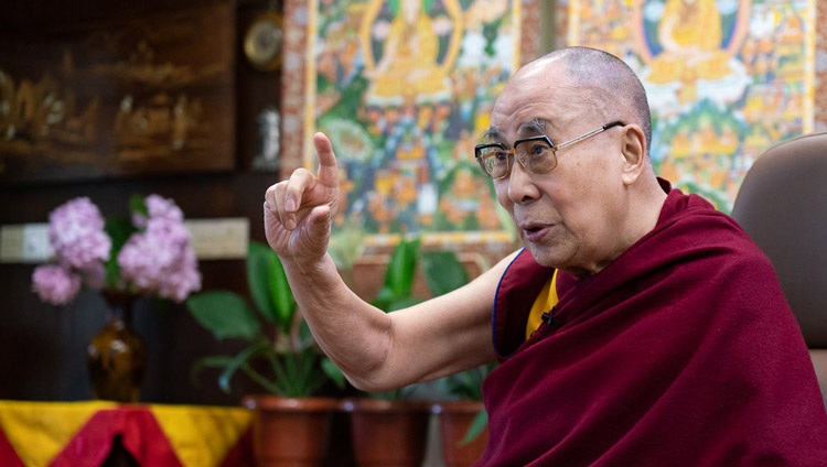 His Holiness the Dalai Lama speaking to members of the Metropolitan Police by video link from his residence in Dharamsala, HP, India on July 8, 2020. Photo by Ven Tenzin Jamphel