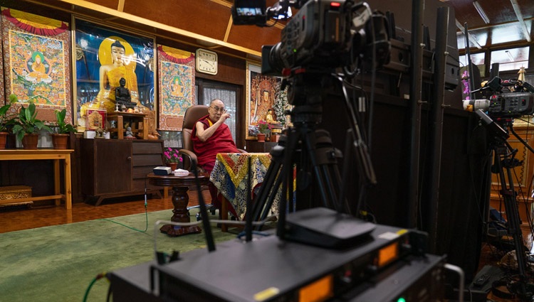 His Holiness the Dalai Lama speaking by video link to the Global Association of Physicians of Indian Origin (GAPIO) and Yoga Scholars PGIMER from his residence in Dharamsala, HP, India on July 23, 2020. Photo by Ven Tenzin Jamphel