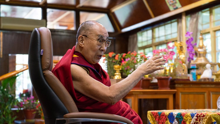 His Holiness the Dalai Lama speaking on Compassion in Medical Practice to the Global Association of Physicians of Indian Origin (GAPIO) and Yoga Scholars PGIMER from his residence in Dharamsala, HP, India on July 23, 2020. Photo by Ven Tenzin Jamphel