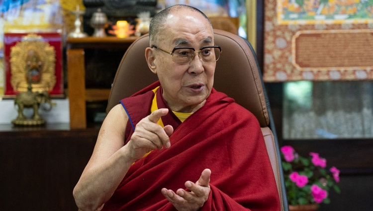 His Holiness the Dalai Lama answering questions from participants during his talk by video link to the Global Association of Physicians of Indian Origin (GAPIO) and Yoga Scholars PGIMER from his residence in Dharamsala, HP, India on July 23, 2020. Photo by Ven Tenzin Jamphel