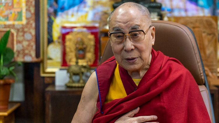 His Holiness the Dalai Lama speaking to students from Indian educational institutions by video link from his residence in Dharamsala, HP, India on July 29, 2020. Photo by Ven Tenzin Jamphel