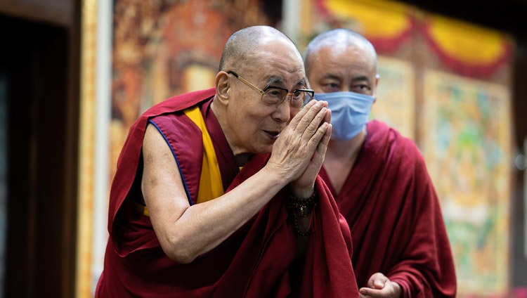 His Holiness the Dalai Lama saying thanking the participants at the end of his virtual meeting with students from Indian educational institutions by video link from his residence in Dharamsala, HP, India on July 29, 2020. Photo by Teznin Phuntsok