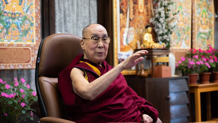 His Holiness the Dalai Lama speaking on Conflict, COVID and Compassion during his dialogue with members of the United States Institute of Peace (USIP) by video link from his residence in Dharamsala, HP, India on August 12, 2020. Photo by Ven Tenzin Jamphel