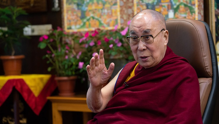 His Holiness the Dalai Lama answering questions from the virtual audience of USIP Generation Change Fellows during their dialogue by video link from his residence in Dharamsala, HP, India on August 12, 2020. Photo by Ven Tenzin Jamphel