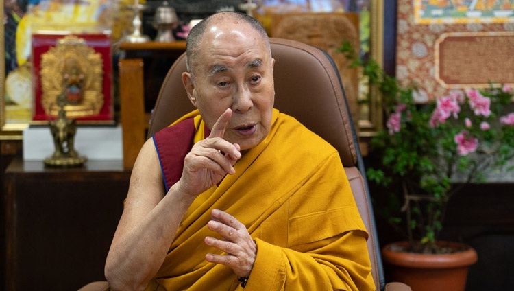 His Holiness the Dalai Lama answering a question from a member of the virtual audience on the third day of teachings requested by Asian Buddhists by video link from his residence in Dharamsala, HP, India on September 6, 2020. Photo by Ven Tenzin Jamphel