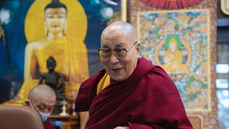 His Holiness the Dalai Lama arriving for his online conversation on The Purpose of Life as part of Techfest IIT Bombay from his residence in Dharamsala, HP, India on December 15, 2020. Photo by Ven Tenzin Jamphel