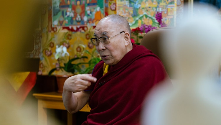 His Holiness the Dalai Lama answering a question from a student during his online conversation on The Purpose of Life as part of Techfest IIT Bombay from his residence in Dharamsala, HP, India on December 15, 2020. Photo by Ven Tenzin Jamphel