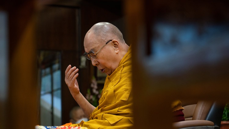 His Holiness the Dalai Lama speaking during the second day of his teachings requested by Korean Buddhists from his residence in Dharamsala, HP, India on January 6, 2021. Photo by Ven Tenzin Jamphel