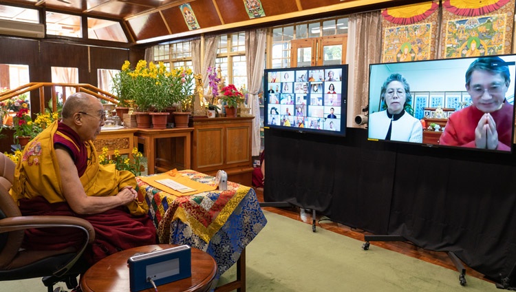 A member of the online audience in Korea asking His Holiness the Dalai Lama a question during the final day of teachings from his residence in Dharamsala, HP, India on January 7, 2021. Photo by Ven Tenzin Jamphel