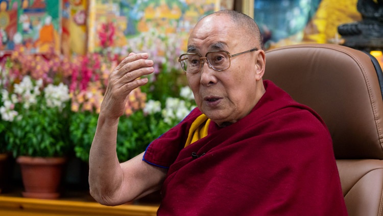 His Holiness the Dalai Lama speaking to the online audience of Harvard Business School students from his residence in Dharamsala, HP, India on January 17, 2021. Photo by Ven Tenzin Jamphel