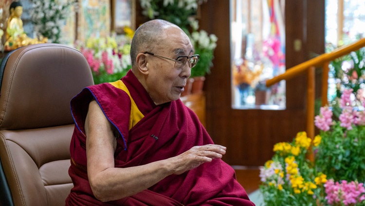 His Holiness the Dalai Lama delivering his opening remarks during the conversation on Kind and Compassionate Leadership from his residence in Dharamsala, HP, India on January 27, 2021. Photo by Ven Tenzin Jamphel