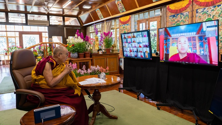 Most Ven Dr Dammapiya - Secretary General of International Buddhist Confederation (India) offering his introductory remarks at the online International Conference on the Three Trainings in the Pali and Sanskrit Traditions of Buddhism on March 5, 2021. Photo by Ven Tenzin Jamphel