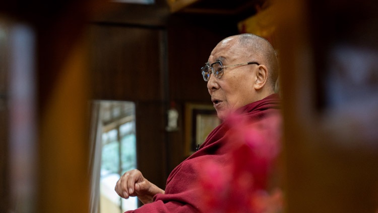 His Holiness the Dalai Lama addressing the virtual audience of Mongolian youth during his talk on Buddhism and Science from his residence in Dharamsala, HP, India on March 11, 2021. Photo by Ven Tenzin Jamphel