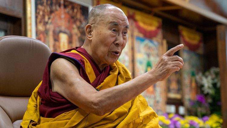 His Holiness the Dalai Lama speaking on the first day of his online teachings requested by Mongolians from his residence in Dharamsala, HP, India on March 12, 2021. Photo by Ven Tenzin Jamphel His Holiness the Dalai Lama speaking on the first day of his online teachings requested by Mongolians from his residence in Dharamsala, HP, India on March 12, 2021. Photo by Ven Tenzin Jamphel