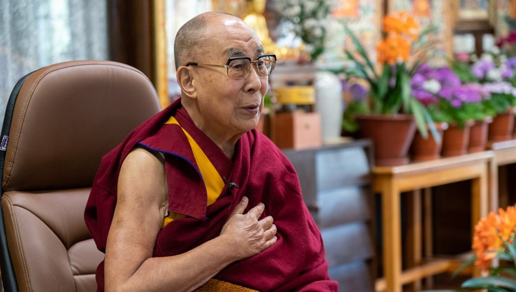 His Holiness the Dalai Lama speaking to the virtual audience from the Baltic States online from his residence in Dharamsala, HP, India on April 2, 2021. Photo by Ven Tenzin Jamphel.