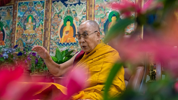 His Holiness the Dalai Lama addressing the online audience during his teachings from his residence in Dharamsala, HP, India on May 1, 2021. Photo by Ven Tenzin Jamphel