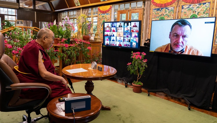 Konstantin Anokhin, Director of the Institute for Advanced Brain Studies, MSU, one of the scientists asking His Holiness the Dalai Lama a question during their online dialogue on May 5, 2021. Photo by Ven Tenzin Jamphel Konstantin Anokhin, Director of the Institute for Advanced Brain Studies, MSU, one of the scientists asking His Holiness the Dalai Lama a question during their online dialogue on May 5, 2021. Photo by Ven Tenzin Jamphel