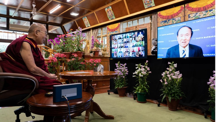 Henry Yang, Chancellor of the University of California, Santa Barbara (UCSB), introducing the online conversation with His Holiness the Dalai Lama and Pico Iyer on May 19, 2021. Photo by Ven Tenzin Jamphel