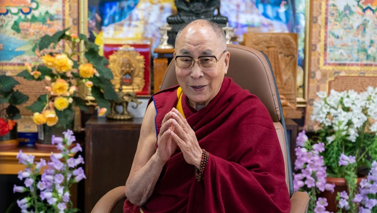 His Holiness the Dalai Lama speaking on Compassion in Healthcare online from his residence in Dharamsala, HP, India on July 7, 2021. Photo by Ven Tenzin Jamphel His Holiness the Dalai Lama speaking on Compassion in Healthcare online from his residence in Dharamsala, HP, India on July 7, 2021. Photo by Ven Tenzin Jamphel