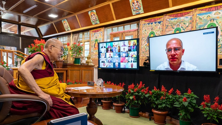 A member of the virtual audience of Tibet supporters asking His Holiness the Dalai Lama a question during his conversation on ‘Tibetan Culture and its Potential to Contribute to Peace’ online from his residence in Dharamsala, HP, India on August 25, 2021. Photo by Ven Tenzin Jamphel