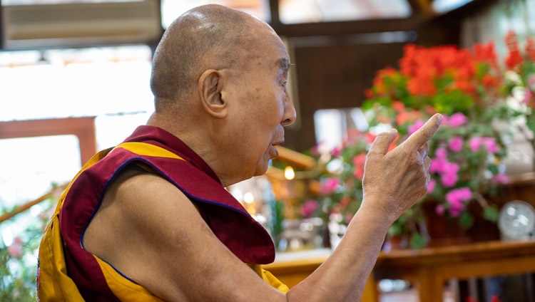 His Holiness the Dalai Lama answering questions from the virtual audience on the second day of his online teaching from his residence in Dharamsala, HP, India on October 10, 2021. Photo by Ven Tenzin Jamphel