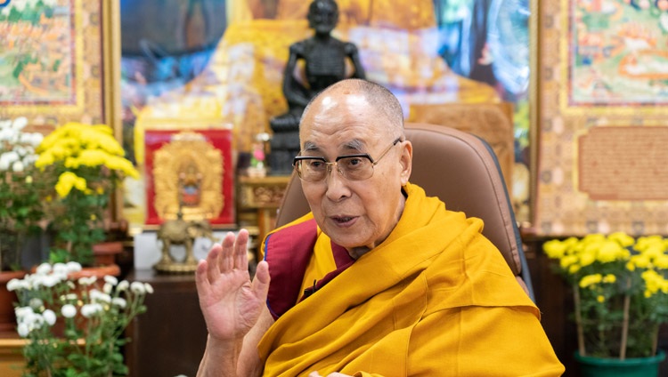 His Holiness the Dalai Lama speaking on the topic Compassion and Dignity online from his residence in Dharamsala, HP, India on October 26, 2021. Photo by Ven Tenzin Jamphel