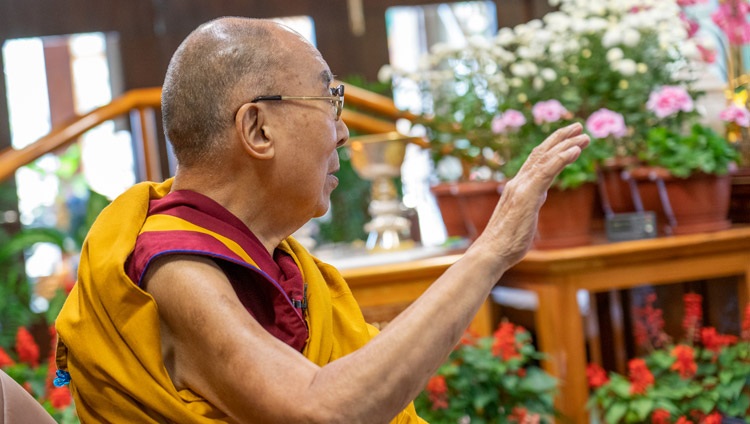 His Holiness the Dalai Lama answering questions from the virtual audience during his conversation on Compassion and Dignity online from his residence in Dharamsala, HP, India on October 26, 2021. Photo by Ven Tenzin Jamphel
