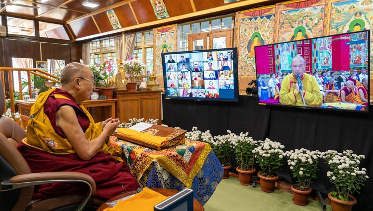 Telo Tulku, His Holiness the Dalai Lama’s Honorary Representative in Russia, Mongolia and CIS countries delivering his opening remarks on the first day of His Holiness the Dalai two day Lama's online teaching on November 4, 2021. Photo by Ven Tenzin Jamphel