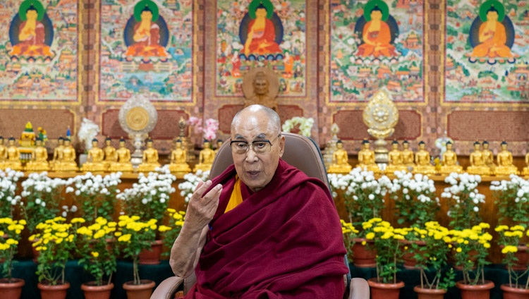 His Holiness the Dalai Lama answering questions from the virtual audience during his talk to members of the Foreign Correspondents` Club of Japan (FCCJ) online from his residence in Dharamsala, HP, India on November 10, 2021. Photo by Ven Tenzin Jamphel
