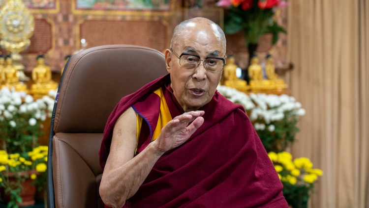 His Holiness the Dalai Lama addressing members of the Foreign Correspondents` Club of Japan (FCCJ) during his online talk on Cultivating a Good Heart from his residence in Dharamsala, HP, India on November 10, 2021. Photo by Ven Tenzin Jamphel