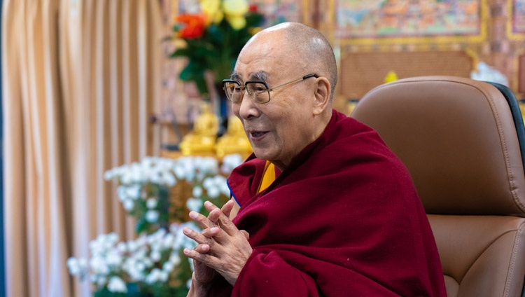 His Holiness the Dalai Lama answering questions from the virtual audience during his online talk on Compassion and Love organized by the National Institute of Disaster Management, India, from his residence in Dharamsala, HP, India on November 17, 2021. Photo by Ven Tenzin Jamphel