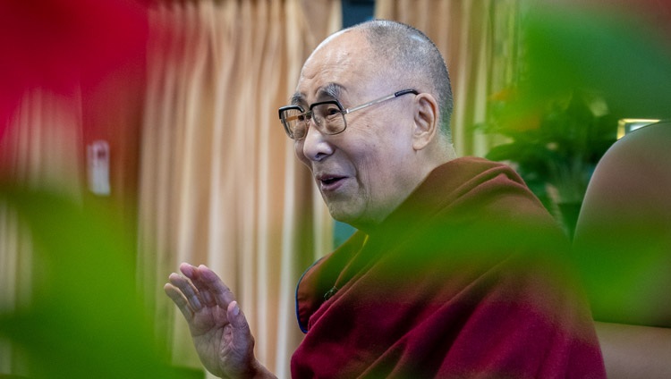 His Holiness the Dalai Lama addressing the virtual audience during his conversation on Educating the Heart organized by Palas Athena, Brazil, online from his residence in Dharamsala, HP, India on November 24, 2021. Photo by Ven Tenzin Jamphel