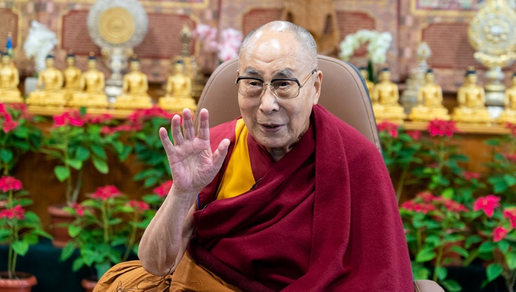 His Holiness the Dalai Lama addressing the virtual audience during his online conversation on Unified Consciousness: One Mind, One Heart from his residence in Dharamsala, HP, India on December 1, 2021. Photo by Ven Tenzin Jamphel