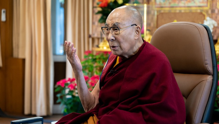His Holiness the Dalai Lama speaking during the dialogue on ‘Embracing Hope, Courage, and Compassion in Times of Crisis’ organized by the Mind and Life Institute online from his residence in Dharamsala, HP, India on December 8, 2021. Photo by Ven Tenzin Jamphel