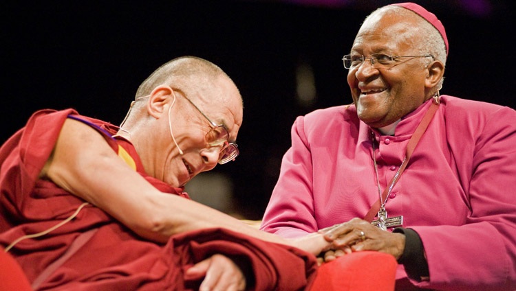 His Holiness the Dalai Lama and Archbishop Desmond Tutu during the Seeds of Compassion Interfaith Dialogue held in Seattle, Washington, USA on April 15, 2008. Photo by Tomas/Seeds of Compassion