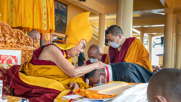 Penpa Tsering, President of the Central Tibetan Administration, after offering a mandala to His Holiness the Dalai Lama at the Main Tibetan Temple in Dharamsala, HP, India on March 18, 2022. Photo by Ven Tenzin Jamphel