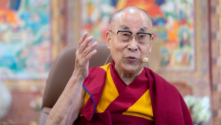 His Holiness the Dalai Lama speaking to participants in the Dialogue for Our Future during their meeting in Dharamsala, HP, India on April 22, 2022. Photo by Tenizn Choejor