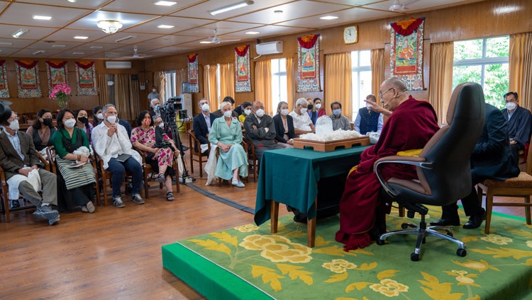 His Holiness the Dalai Lama answering questions from participants in the Dialogue for Our Future during their meeting in Dharamsala, HP, India on April 22, 2022. Photo by Tenizn Choejor