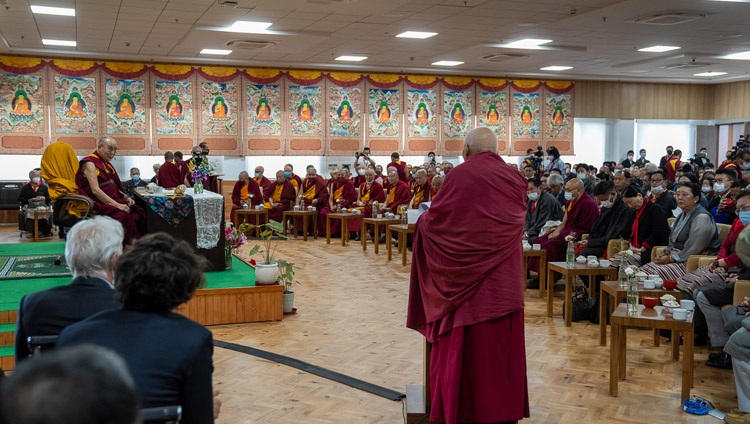 Ven Samdhong Rinpoche introducing the Dalai Lama Library & Archives to the gathering during the inauguration ceremony in Dharamsala, HP, India on July 6, 2022. Photo by Tenzin Choejor
