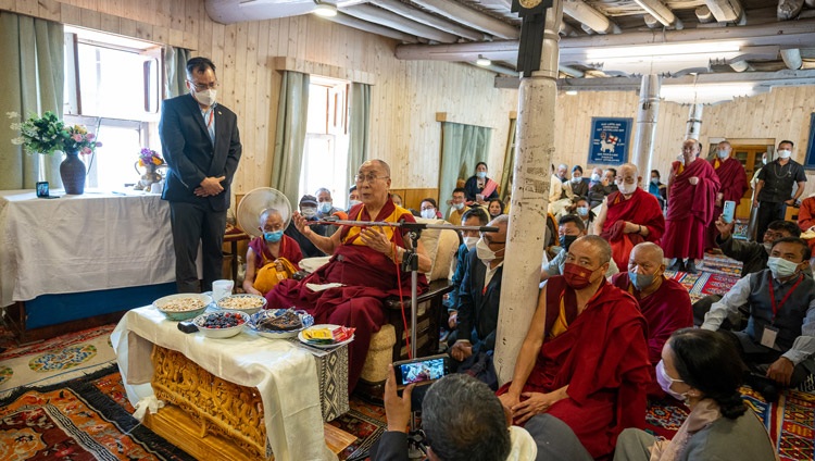 His Holiness the Dalai Lama addressing the congregation at the Moravian Church in Leh, Ladakh, UT, India on July 23, 2022. Photo by Tenzin Choejor
